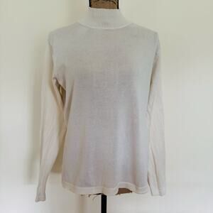 Talbots Womens Ivory White Mock Ribbed Cotton Turtleneck Sweater Sz Medium
